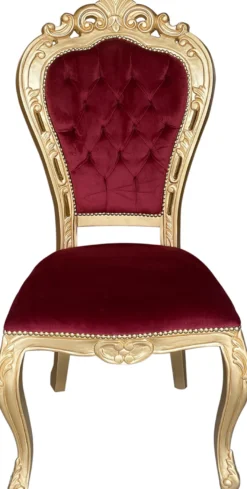 Casa Padrino Luxus Barock Esszimmer Stuhl Bordeauxrot / Gold - Handgefertigter Antik Stil Stuhl mit edlem Samtstoff - Esszimmer Möbel im Barockstil