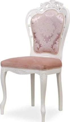 Casa Padrino Luxus Barock Esszimmer Stuhl 8er Set mit elegantem Muster Rosa / Weiß - Barockstil Küchen Stühle - Prunkvolle Luxus Esszimmer Möbel im Barockstil - Edel & Prunkvoll
