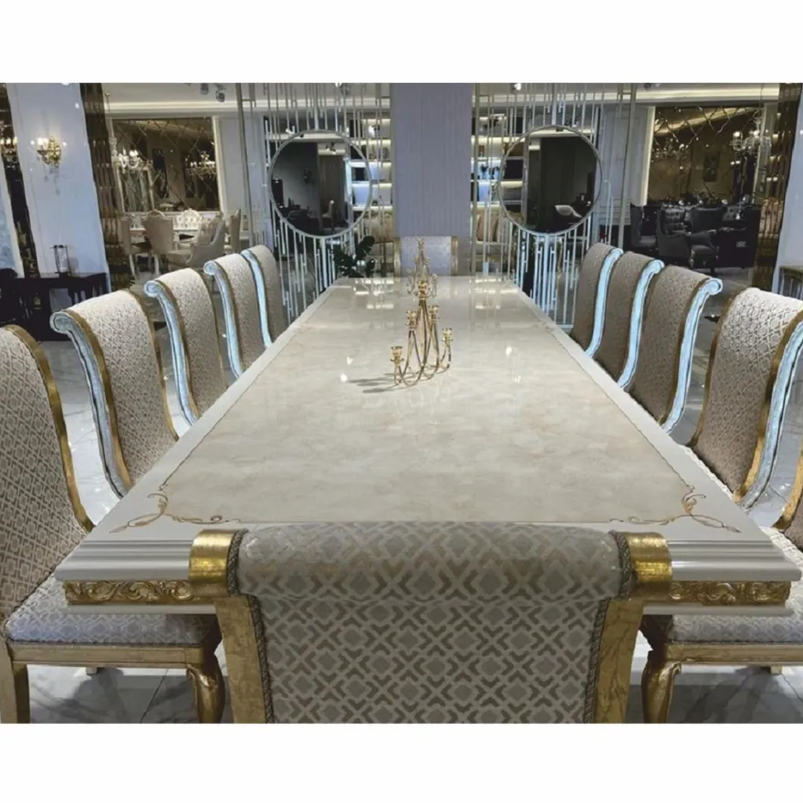 Casa Padrino Luxus Barock Esstisch Creme / Weiß / Gold 350 cm - Barock Esszimmer Möbel
