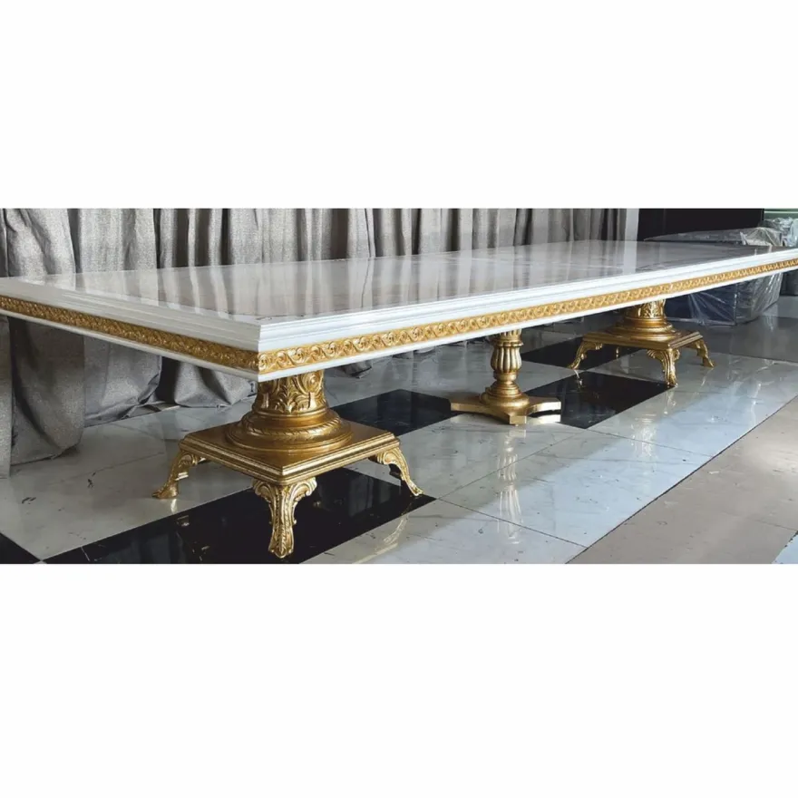 Casa Padrino Luxus Barock Esstisch Creme / Weiß / Gold 350 cm - Barock Esszimmer Möbel
