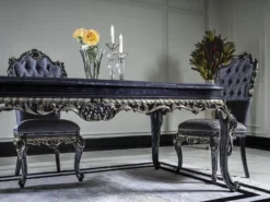 Casa Padrino Luxus Barock Esstisch Weiß / Blau / Gold - Handgefertigter Massivholz Esszimmertisch - Barock Esszimmer Möbel - Edel & Prunkvoll