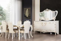 Casa Padrino Luxus Barock Esstisch Weiß / Gold - Rechteckiger Barockstil Küchentisch - Luxus Esszimmer Möbel im Barockstil - Barock Esszimmer Möbel - Barock Einrichtung