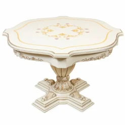 Casa Padrino Luxus Barock Esstisch Weiß / Braun Ø 120 cm - Barock Esszimmer Möbel