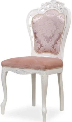 Casa Padrino Luxus Barock Esszimmer Stuhl mit elegantem Muster Rosa / Weiß - Barockstil Küchen Stuhl - Prunkvolle Luxus Esszimmer Möbel im Barockstil - Barock Möbel
