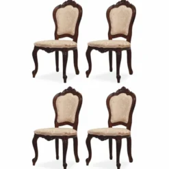 Casa Padrino Luxus Barock Esszimmer Stuhl 4er Set mit Muster Beige / Braun H. 103 cm
