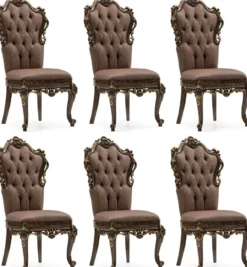 Casa Padrino Luxus Barock Esszimmer Stuhl 6er Set Grau / Braun / Gold - Prunkvolle Barockstil Küchen Stühle - Luxus Esszimmer Möbel im Barockstil - Barock Esszimmer Möbel - Barockstil Möbel