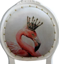 Casa Padrino Luxus Barock Esszimmer Set Flamingo mit Krone Weiß / Schwarz / Mehrfarbig 48 x 50 x H. 98 cm - 4 handgefertigte Esszimmerstühle mit Bling Bling Glitzersteinen - Barock Esszimmermöbel