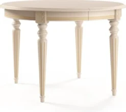 Casa Padrino Luxus Barock Esstisch Cremefarben / Gold 100-200 x 100 x H. 77,5 cm - Runder Ausziehbarer Massivholz Esszimmertisch - Barock Esszimmer Möbel