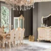 Casa Padrino Luxus Barock Esszimmer Set Weiß / Gold - 1 Esstisch & 8 Esszimmerstühle - Prunkvolle Esszimmer Möbel im Barockstil