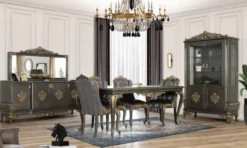 Casa Padrino Luxus Barock Esstisch Grau / Gold - Edler Massivholz Esszimmertisch - Barock Esszimmer Möbel - Edel & Prunkvoll