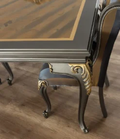 Casa Padrino Luxus Barock Esstisch Grau / Gold - Edler Massivholz Esszimmertisch - Barock Esszimmer Möbel - Edel & Prunkvoll