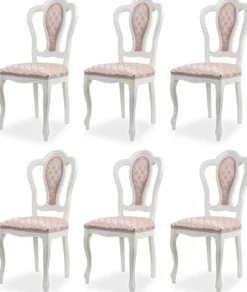 Casa Padrino Luxus Barock Esszimmer Stuhl 6er Set mit Muster Rosa / Weiß - Prunkvolle Barockstil Küchen Stühle - Luxus Esszimmer Möbel im Barockstil - Edel & Prunkvoll