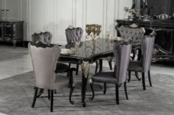 Casa Padrino Luxus Barock Esszimmer Stuhl 8er Set mit Armlehnen Silber / Schwarz / Silber - Prunkvolle Barockstil Küchen Stühle - Luxus Barock Esszimmer Möbel - Edel & Prunkvoll