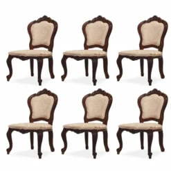 Casa Padrino Luxus Barock Esszimmer Stuhl 6er Set mit Muster Beige / Braun H. 103 cm