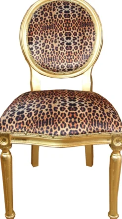 Casa Padrino Luxus Barock Esszimmer Set Medaillon Leopard / Gold 50 x 52 x H. 99 cm - 6 handgefertigte Esszimmerstühle - Barock Esszimmermöbel