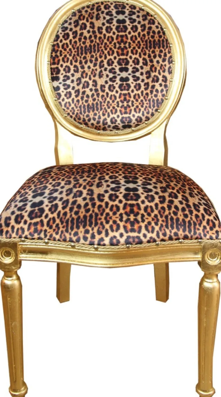 Casa Padrino Luxus Barock Esszimmer Set Medaillon Leopard / Gold 50 x 52 x H. 99 cm - 6 handgefertigte Esszimmerstühle - Barock Esszimmermöbel