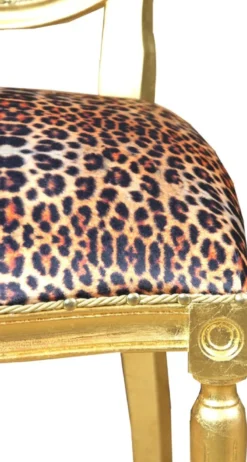 Casa Padrino Luxus Barock Esszimmer Set Medaillon Leopard / Gold 50 x 52 x H. 99 cm - 6 handgefertigte Esszimmerstühle - Barock Esszimmermöbel
