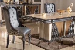 Casa Padrino Luxus Barock Esstisch Beige / Schwarz / Gold - Rechteckiger Barockstil Küchentisch - Luxus Esszimmer Möbel im Barockstil - Barock Esszimmer Möbel - Barock Einrichtung