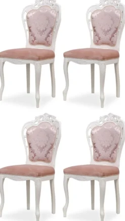 Casa Padrino Luxus Barock Esszimmer Stuhl 4er Set mit elegantem Muster Rosa / Weiß - Barockstil Küchen Stühle - Prunkvolle Luxus Esszimmer Möbel im Barockstil - Edel & Prunkvoll