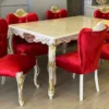 Casa Padrino Luxus Barock Esszimmer Set Rot / Weiß / Gold - 1 Barock Esstisch & 6 Barock Esszimmerstühle mit Glitzersteinen - Esszimmer Möbel im Barockstil - Barock Möbel - Edel & Prunkvoll