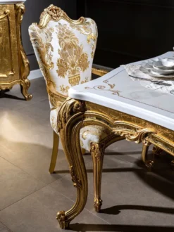 Casa Padrino Luxus Barock Esstisch Weiß / Gold 202 x 102 x H. 80 cm - Massivholz Küchentisch - Esszimmertisch - Prunkvolle Esszimmer Möbel im Barockstil