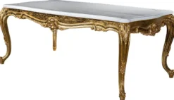 Casa Padrino Luxus Barock Esstisch Weiß / Gold 202 x 102 x H. 80 cm - Massivholz Küchentisch - Esszimmertisch - Prunkvolle Esszimmer Möbel im Barockstil