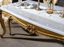 Casa Padrino Luxus Barock Esstisch Weiß / Gold 202 x 102 x H. 80 cm - Massivholz Küchentisch - Esszimmertisch - Prunkvolle Esszimmer Möbel im Barockstil