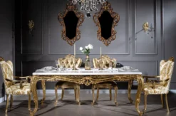 Casa Padrino Luxus Barock Esstisch Weiß / Gold 202 x 102 x H. 80 cm - Massivholz Küchentisch - Esszimmertisch - Prunkvolle Esszimmer Möbel im Barockstil