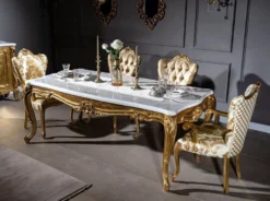 Casa Padrino Luxus Barock Esstisch Weiß / Gold 202 x 102 x H. 80 cm - Massivholz Küchentisch - Esszimmertisch - Prunkvolle Esszimmer Möbel im Barockstil