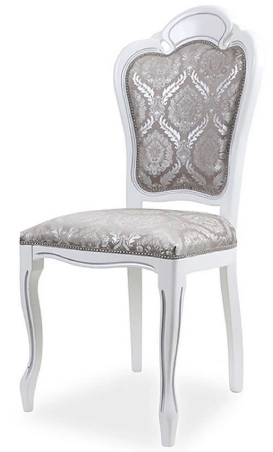 Casa Padrino Luxus Barock Esszimmer Stuhl 8er Set Grau / Weiß H. 107 cm - Barock Esszimmer Möbel