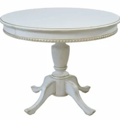 Casa Padrino Luxus Barock Esstisch Weiß / Gold 100-140 cm - Barock Esszimmer Möbel