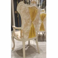 Casa Padrino Luxus Barock Esszimmer Stuhl mit Armlehnen Gold / Weiß / Grau / Gold H. 110 cm - Barock Möbel