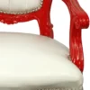 Casa Padrino Luxus Barock Esszimmer Stuhl mit Armlehnen Weiß / Rot - Handgefertigter Küchen Stuhl mit edlem Kunstleder - Barock Esszimmer Möbel