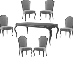 Casa Padrino Luxus Barock Esszimmer Set Grau / Schwarz / Silber - 1 Esszimmertisch & 6 Esszimmerstühle - Barock Esszimmermöbel - Luxus Qualität - Edel & Prunkvoll