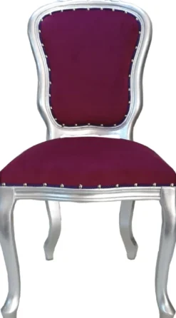 Casa Padrino Luxus Barock Esszimmer Set Louis Lila / Silber 50 x 60 x H. 104 cm - 4 handgefertigte Esszimmerstühle - Barock Esszimmermöbel - Made in Italy