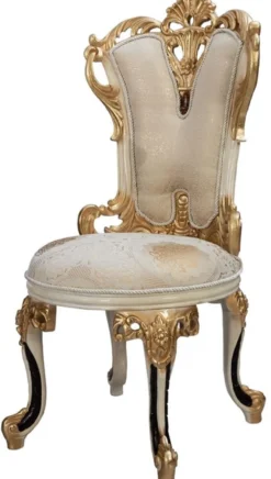 Casa Padrino Luxus Barock Esszimmerstuhl 8er Set Weiß / Creme / Beige / Schwarz / Gold - Barockstil Küchenstühle mit Muster - Luxus Esszimmer Möbel im Barockstil - Barock Esszimmer Möbel