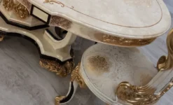 Casa Padrino Luxus Barock Esszimmerstuhl 8er Set Weiß / Creme / Beige / Schwarz / Gold - Barockstil Küchenstühle mit Muster - Luxus Esszimmer Möbel im Barockstil - Barock Esszimmer Möbel