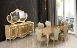 Casa Padrino Luxus Barock Esszimmer Stuhl 8er Set Grün / Antik Gold - Prunkvolle Barockstil Küchen Stühle - Luxus Barockstil Esszimmer Möbel - Barock Esszimmer Möbel - Barockstil Möbel