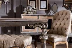 Casa Padrino Luxus Barock Esstisch Naturfarben / Silber - Prunkvoller Massivholz Esszimmertisch im Barockstil - Barock Esszimmer Möbel