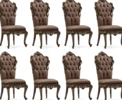 Casa Padrino Luxus Barock Esszimmer Stuhl 8er Set Grau / Braun / Gold - Prunkvolle Barockstil Küchen Stühle - Luxus Esszimmer Möbel im Barockstil - Barock Esszimmer Möbel - Barockstil Möbel
