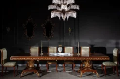 Casa Padrino Luxus Barock Esszimmer Set Gold / Braun - 1 Esstisch & 6 Esszimmerstühle - Edle Esszimmer Möbel im Barockstil