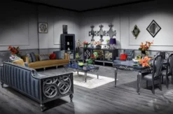 Casa Padrino Luxus Barock Esszimmer Stuhl Set Silber / Blau 54 x 53 x H. 109 cm - Edles Küchen Stühle 6er Set - Barock Esszimmer Möbel