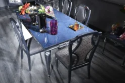 Casa Padrino Luxus Barock Esszimmer Stuhl Set Silber / Blau 54 x 53 x H. 109 cm - Edles Küchen Stühle 6er Set - Barock Esszimmer Möbel