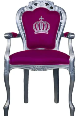 Casa Padrino Luxus Barock Esszimmerstuhl mit Armlehnen Pompöös von Harald Glööckler Pink / Silber 48 x 54 x 105 cm