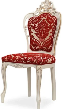 Casa Padrino Luxus Barock Esszimmer Stuhl 6er Set mit elegantem Muster Rot / Weiß / Beige / Gold - Barockstil Küchen Stühle - Prunkvolle Luxus Esszimmer Möbel im Barockstil - Edel & Prunkvoll