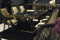 Casa Padrino Luxus Barock Esszimmer Stuhl 8er Set Gold / Schwarz - Barockstil Küchen Stühle - Prunkvolle Luxus Esszimmer Möbel im Barockstil - Barock Esszimmer Möbel - Edel & Prunkvoll
