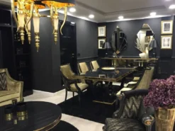 Casa Padrino Luxus Barock Esszimmer Stuhl 8er Set Gold / Schwarz - Barockstil Küchen Stühle - Prunkvolle Luxus Esszimmer Möbel im Barockstil - Barock Esszimmer Möbel - Edel & Prunkvoll