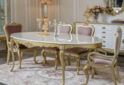 Casa Padrino Luxus Barock Esszimmer Set Rosa / Weiß / Gold - 1 ovaler Esstisch & 6 Esszimmerstühle - Prunkvolle Esszimmer Möbel im Barockstil
