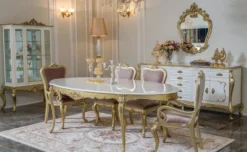 Casa Padrino Luxus Barock Esszimmer Set Rosa / Weiß / Gold - 1 ovaler Esstisch & 6 Esszimmerstühle - Prunkvolle Esszimmer Möbel im Barockstil