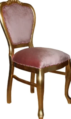 Casa Padrino Luxus Barock Esszimmer Set Rosa / Gold 45 x 46 x H. 99 cm - 4 handgefertigte Esszimmerstühle - Barock Esszimmermöbel